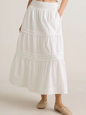 Quince New! NWT 100%  Organic Cotton White Poplin Tiered Maxi Skirt